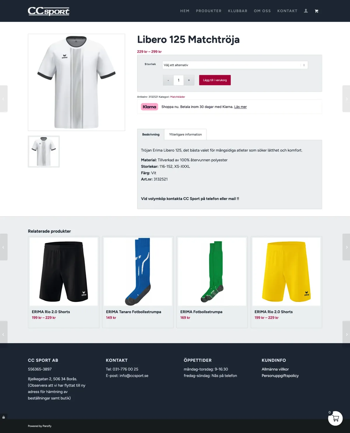 CC Sports gamla produktsida